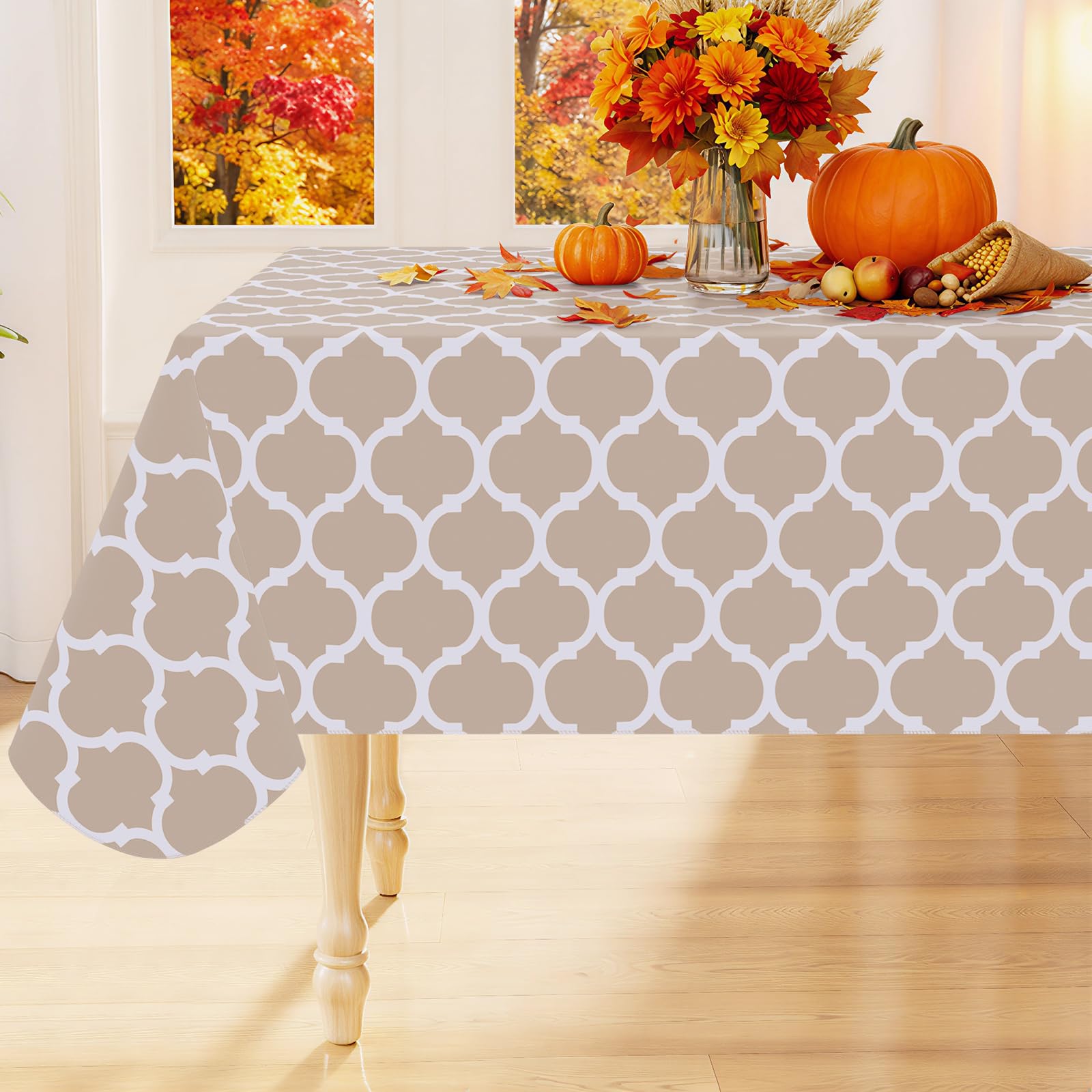 Photo 1 of Smiry Rectangle Table Cloth, Waterproof Vinyl Tablecloths with Flannel Backing for Rectangle Tables, Wipeable Spillproof Plastic Tablecloth for Dining, Camping, Indoor and Outdoor (52"x70", Khaki)
