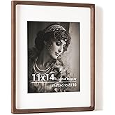 11x14 Picture Frame, USA-Sourced Walnut Wood Photo Frames with HD Tempered Glass, Handcrafted Rounded Corner 11 x 14 Wooden Frame Matted to 8x10 Photos, Gallery Wall Frames for Posters & Art Prints