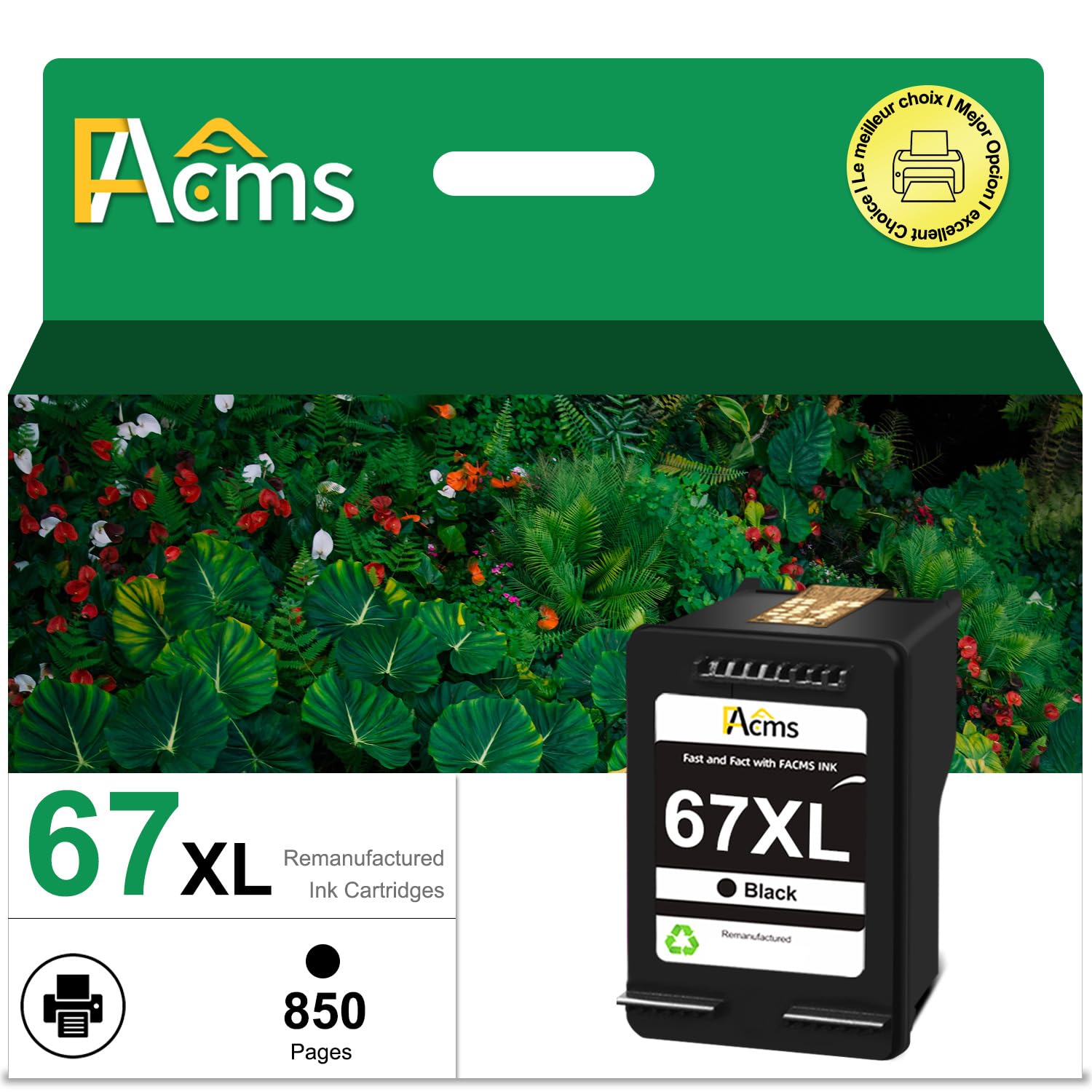 Photo 1 of 67XL Black Ink Cartridge Replacement for HP 67 67 XL High Yield Work for DeskJet 2700 2700e 4155e Envy Pro 6452 6458 Envy 6055 6055e Printer (1 Black)