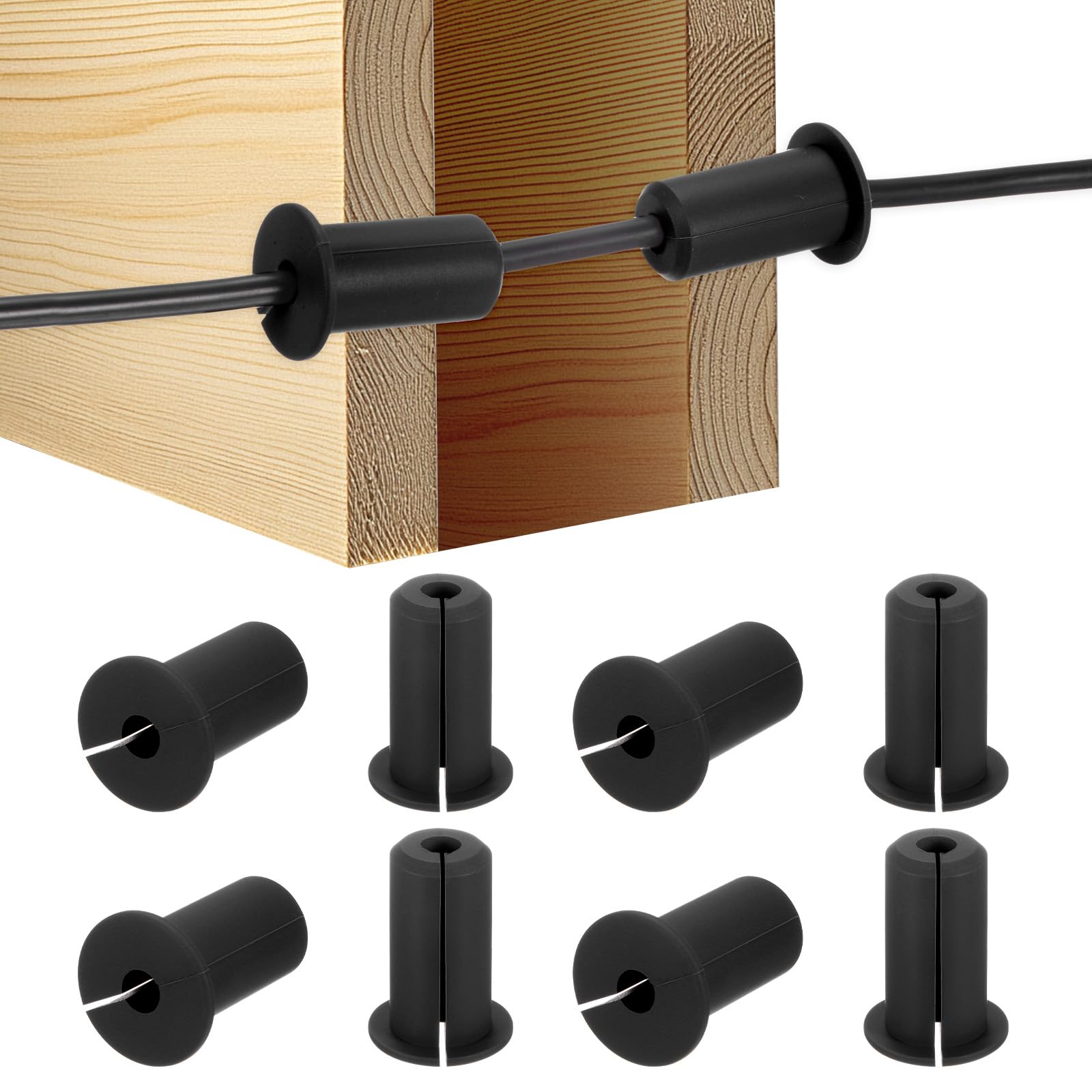 M METERXITY 8-Pack Cable Routing Kit, for 3/4 Inch Wall Hole Silicone Feed Through Wall Grommet Cable Punch Grommet Wall Hole Cover Bushing for Ethernet Cable [38mm Length, Black]
