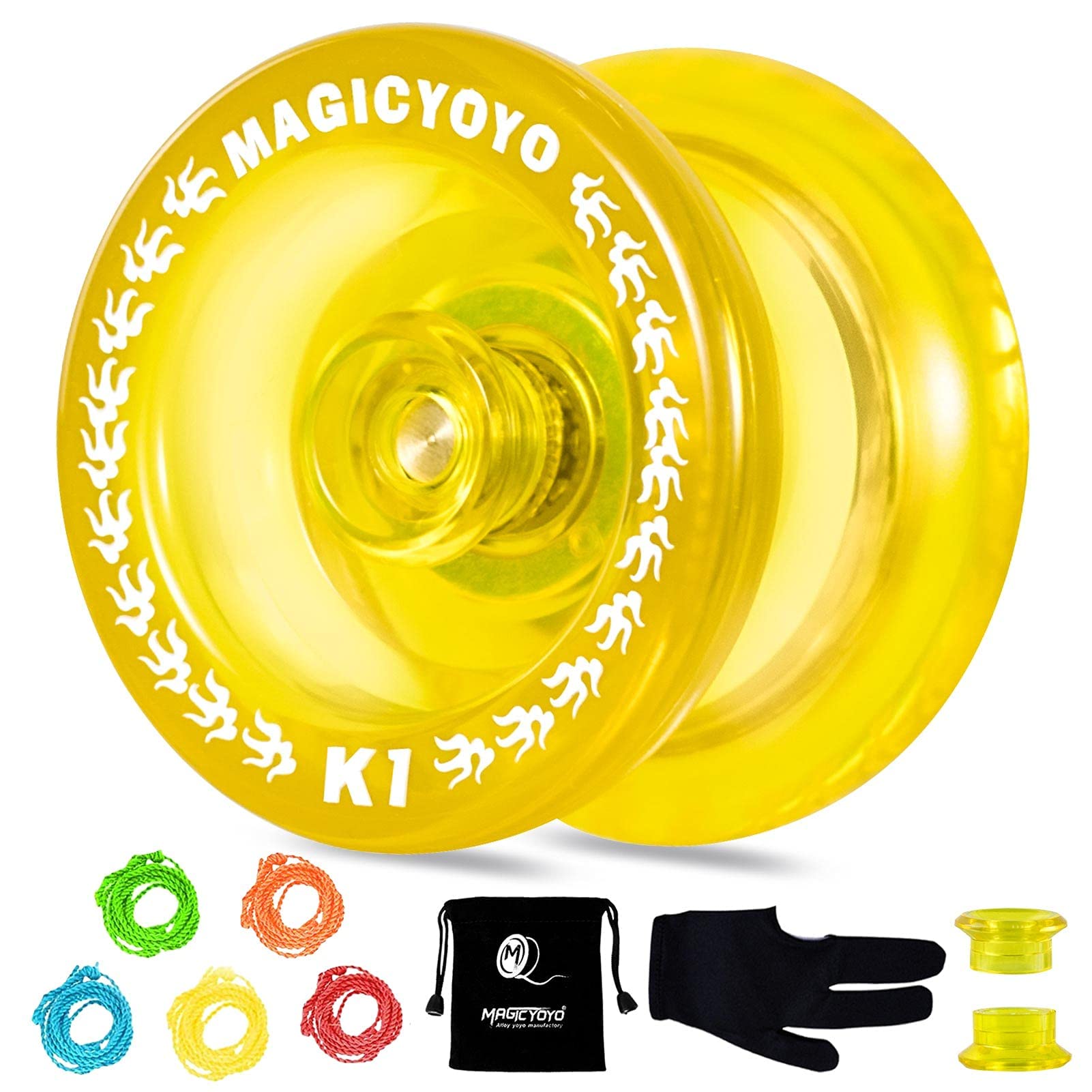 YOSTAR Responsive Yoyo K1-Plus Yoyo Professional Beginners with Yoyos Bag/Sack + 5 Strings and Yo-Yo Glove Gift (Crystal Yellow)