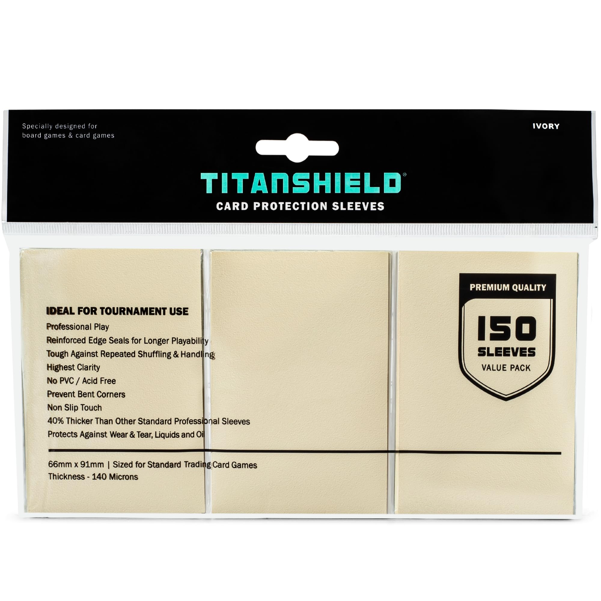 TitanShield Premium Ivory 150 Sleeves Standard Size Board Game Trading Card Sleeves Deck Protector for Magic The Gathering MTG, Baseball Collection, Dropmix