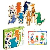 DJECO Crazy Animal Mix & Match Wooden Magnets - Cute Animal Toys for Toddlers - Fun & Creative Activity for Family & Friends 