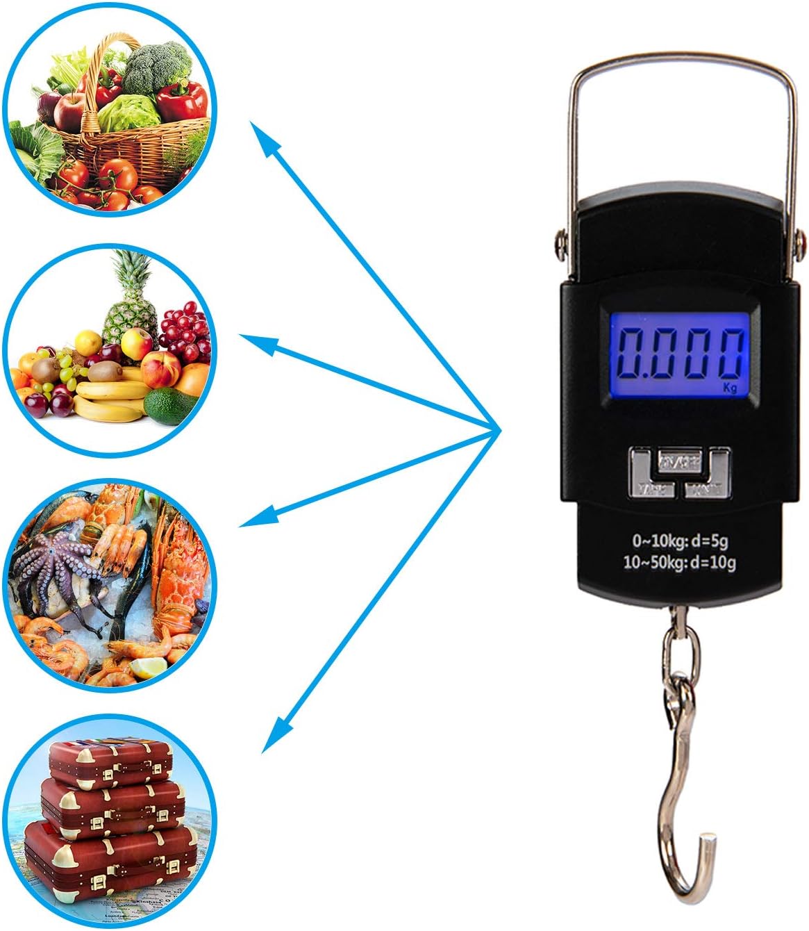 Hyindoor Portable Luggage Scale 50kg Electronic Digital Suitcase Travel Bag Hanging Weighing Scale, black, Black 50Kg Luggage Scale - Image 4