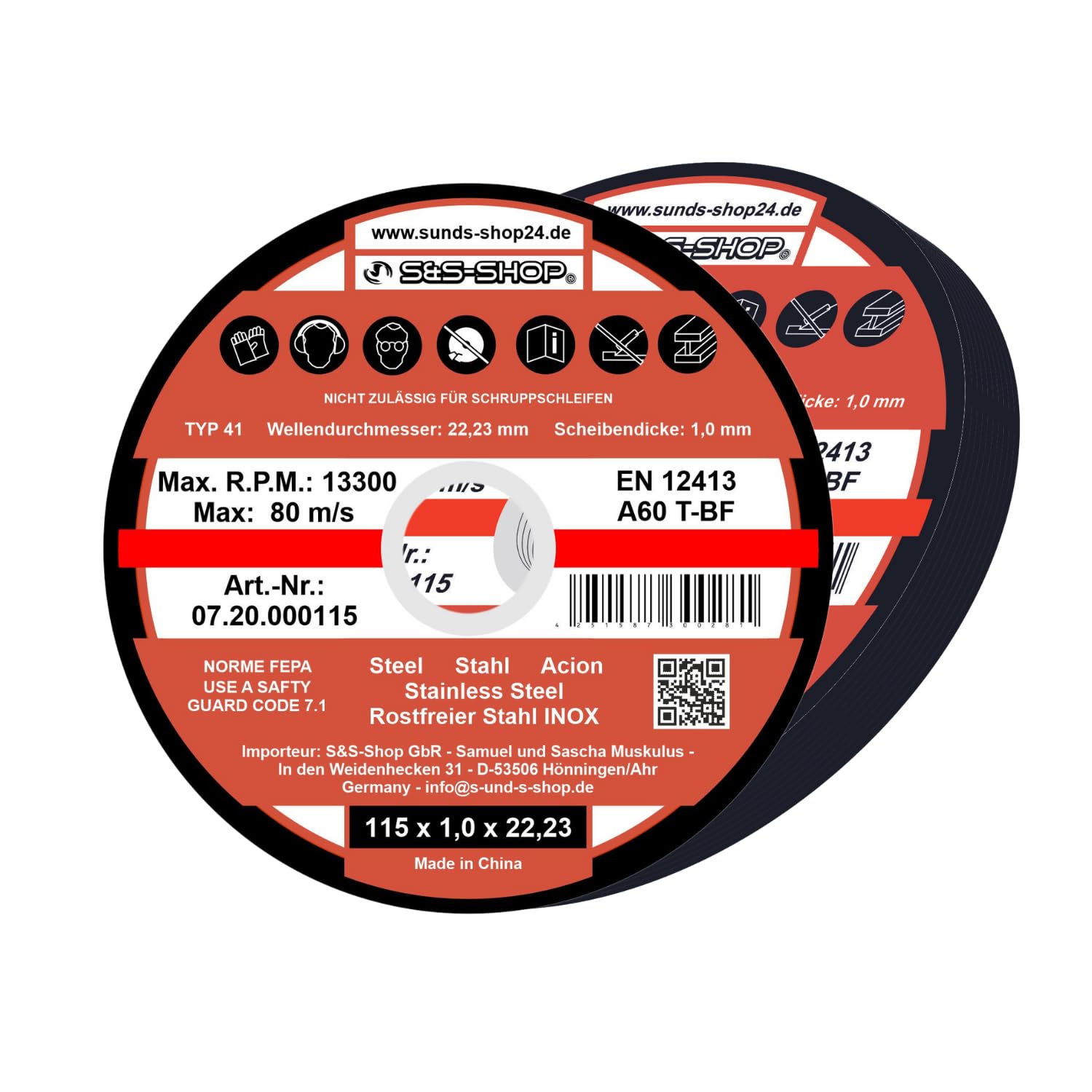 10 Stainless Steel Cutting Discs For Cut-Off/Angle Grinder – Diameter 115 mm Shaft diameter/Inox/Flex Discs