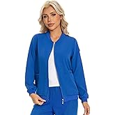 Scrub Jackets for Woman, Zip Front Nurse Jacket, 4-Way Stretch Fabric with Four Pockets