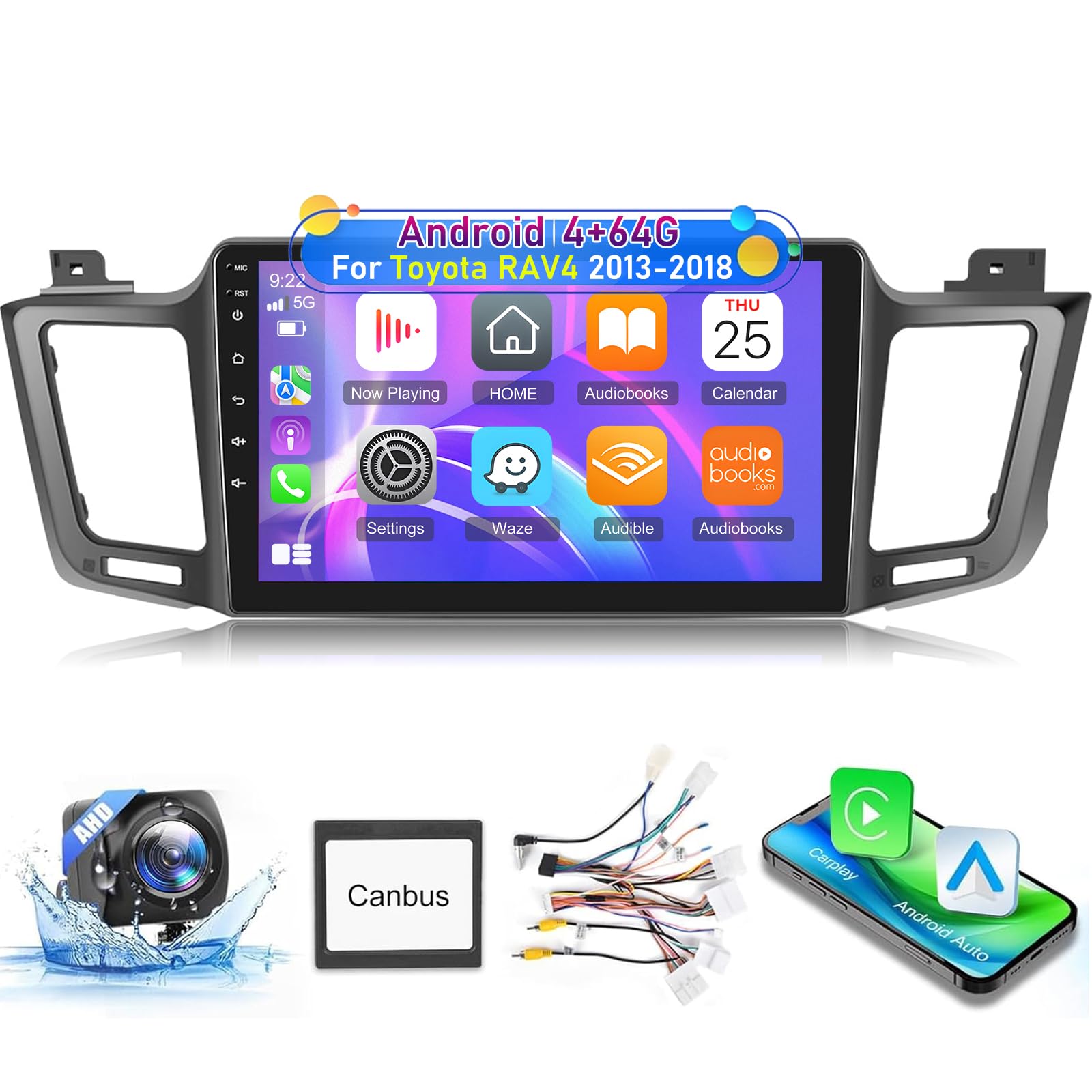 10.1" Android 13 CarPlay Radio Stereo For 2013-2018 Toyota RAV4 - 4+64GB GPS + Backup Camera