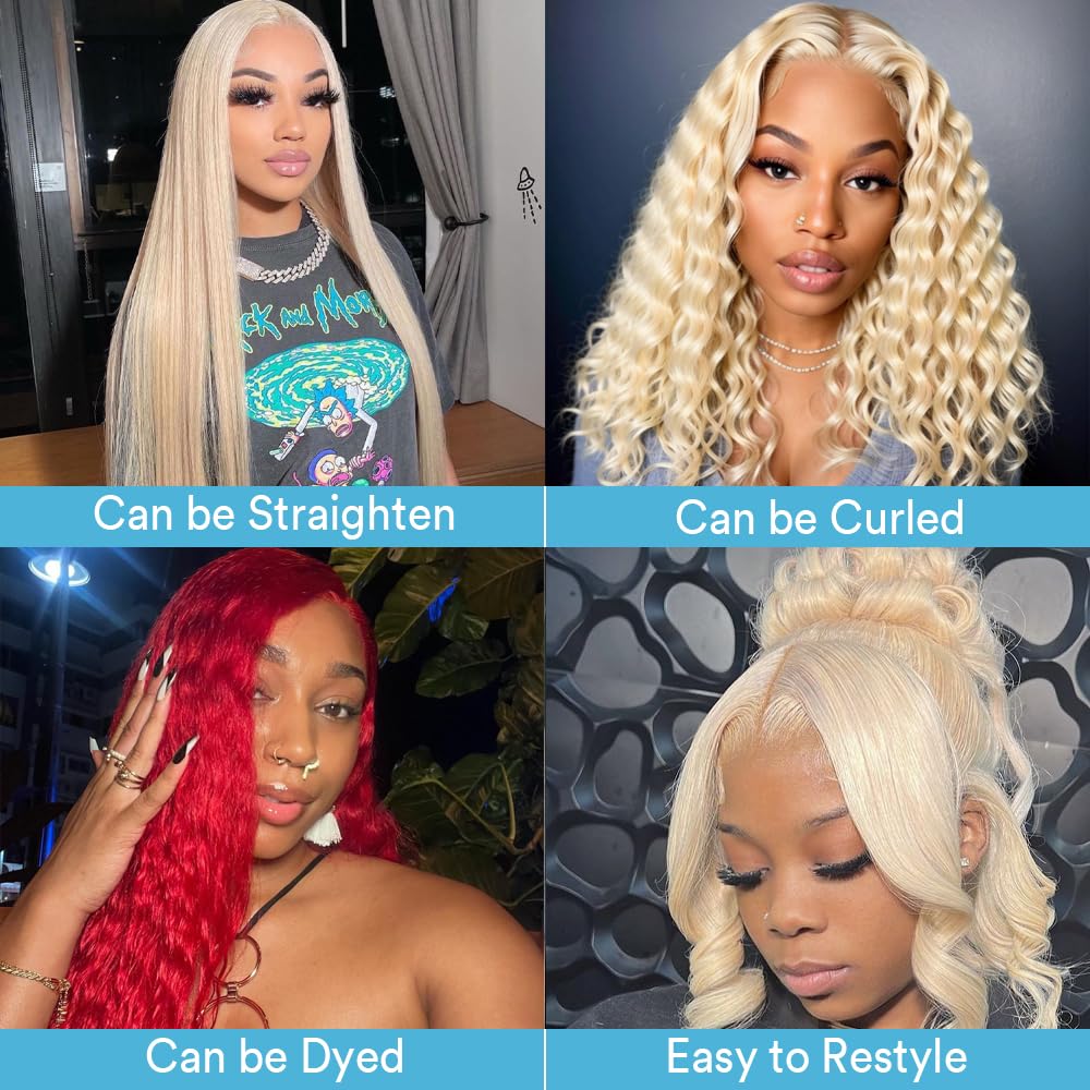 613 Lace Front Wig Human Hair 613 Blonde Deep Wave 13x6 HD Transparent Lace Front Wig Human Hair Pre Plucked Blonde Wig Human Hair with Baby Hair 180% Density for Women(30inches 613 13x6 Wig)