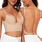 Low Back Bras for Women-Seamless Invisible Backless Bra-Lightly Lined Secret Plunge Open Back Multiway Halter Bras