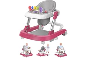 QIZHI-BEAR Baby Walker with Wheels, 2-in-1 Activity Walker Learning-Seated, Walk-Behind, Removable Play Tray, Adjustable Height & Speed, Foldable Baby Walker for Boys and Girls from 6-18 Months with Footrest