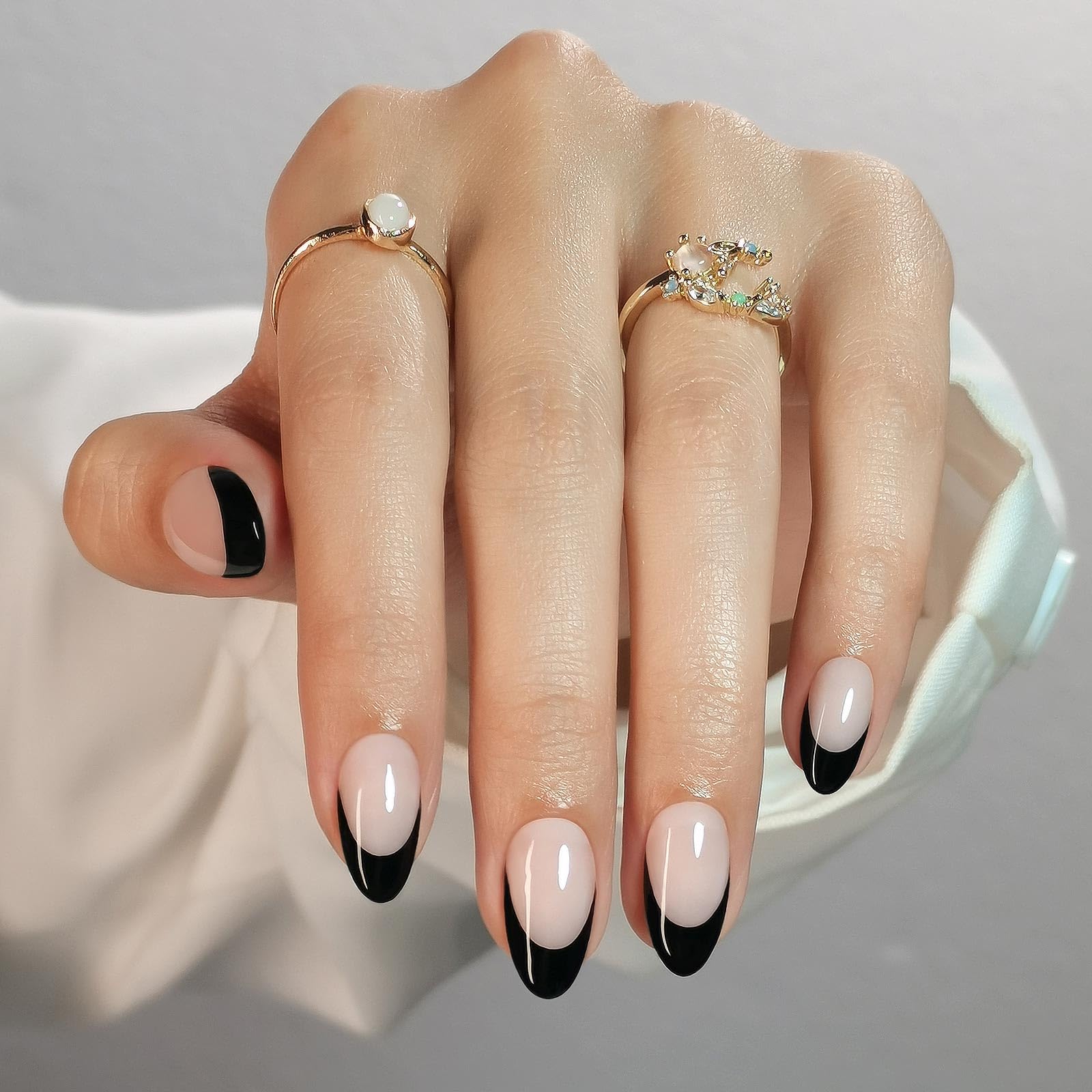 SHANGMENG Black French Tip Press on Nails Almond for Women Gift - Soft Gel Press on Nails Short with Glue, Fit Perfectly & Natural Glue on Nails in 16 Sizes - 32 Reusable Fake Nails, French Black - Image 8