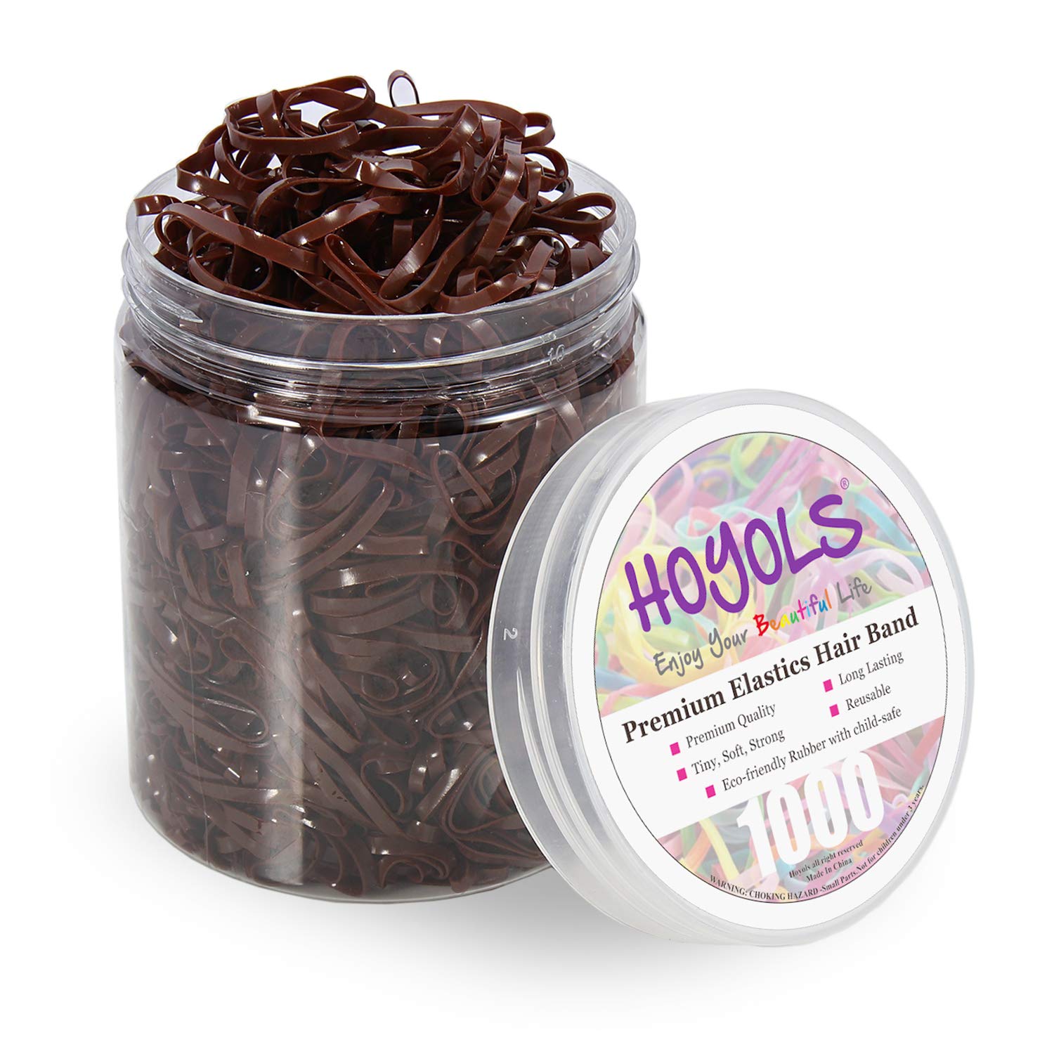 Hoyols Hair Elastic Rubber Bands Ties for Ponytail Braid Holder Pack (1000 Count (Pack of 1), Brown)
