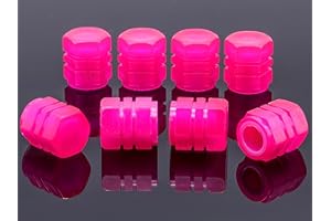 MEAJOO 8PCS Fluorescent Tire Valve Stem Caps, Luminous Car Tire Air Cap, Corrosion Resistant Leak-Proof Wheel Valve Cover, Universal for Cars, Trucks, Bikes, Motorcycles, Bicycles(Pink)