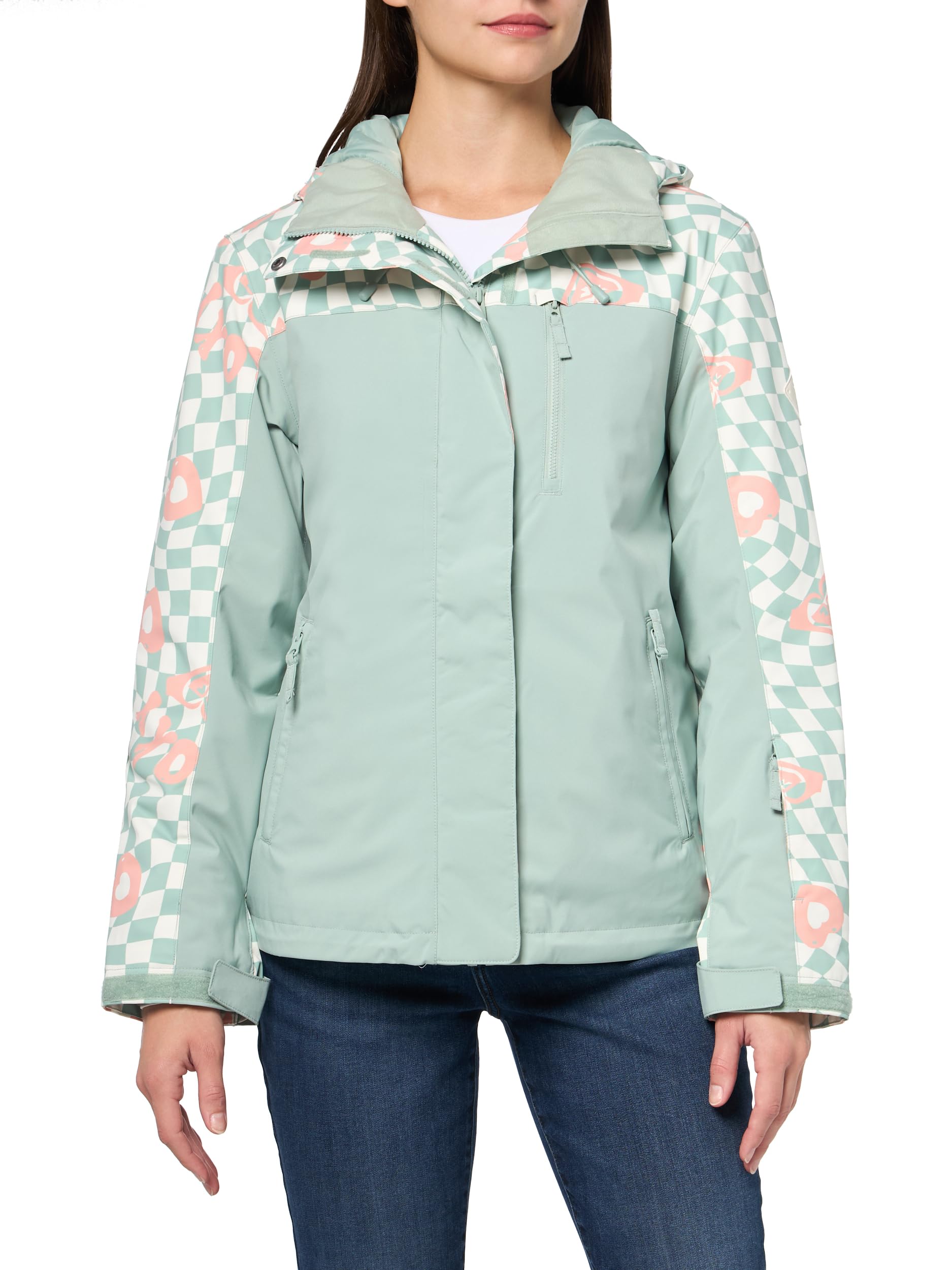 Roxy Women’s Jetty Block Jacket – 10K Waterproof, Insulated Snow Jacket, PFAS-Free, Recycled Fabric, Heart, Large