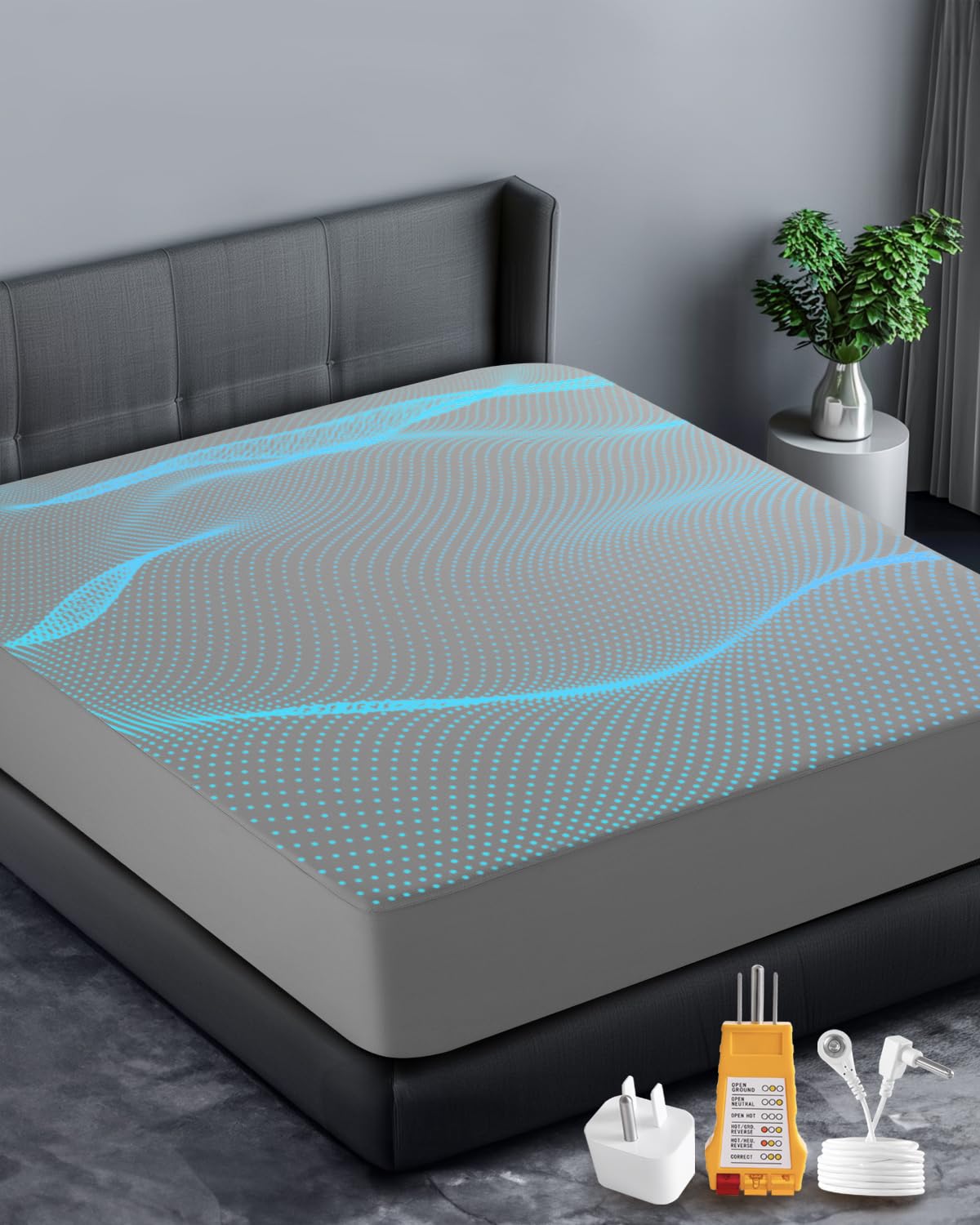 Photo 1 of Grounding Sheets,10% Pure Silver Fiber and 90% Ultra Soft Cotton, Grounding Fitted Sheet Earth Connected Bedding for Improved Sleep, Pain Relief(Silver Grey,60"x80"x18")