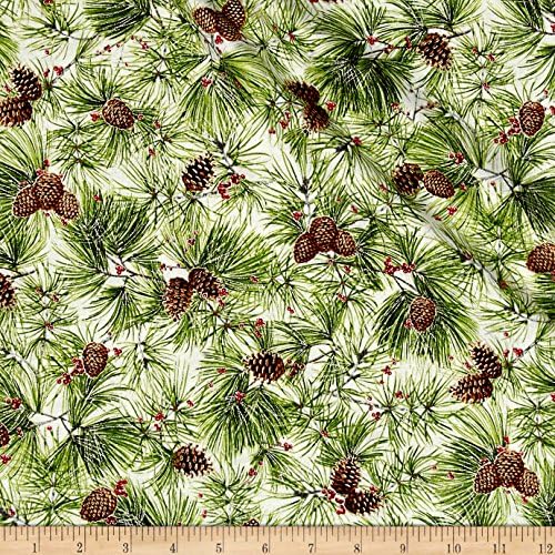Cozy Cabin Christmas Pine Needles Metallic Multi Fabric By The Yard