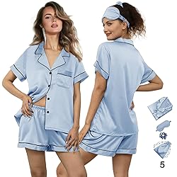 WJing Yi Jia 5Pcs Womens Soft Satin Pajama Set