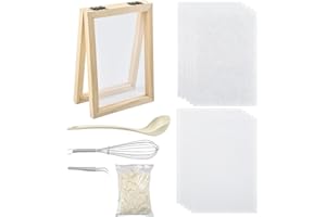 WANDIC Paper Making Kit, Handmade Wooden Paper Making Mould with Spoon & Replace Mesh Cloth & Dewatered Pulp, Frame Paper Mak