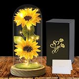 Touloube Sunflower Glass Dome LED Gift for Women Mothers Day Birthday