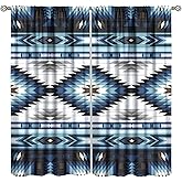 FAOTELY Aztec Curtains Vintage Native Western Ethnic Tribal Navajo Blue Abstract Geometric Brown Pattern Blackout Window Drapes for Bedroom Living Room (W21xL45 Inch) x2 Panels