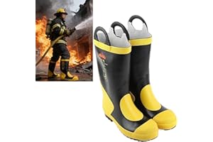 Ymiko Fire Protection Boots, Rubber Rescue Boots Heat Proof Insulation Non Slip Rubber Fire Protective Boots Breathable Fabri
