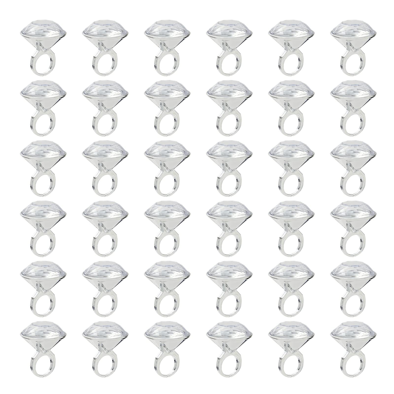 BLUE PANDA Fake Plastic Diamond Rings - 36-Pack, Silver Band, 1 x 1.5 in - Diamond Ring Party Favors & Bachelorette Party Accessories & Event Props