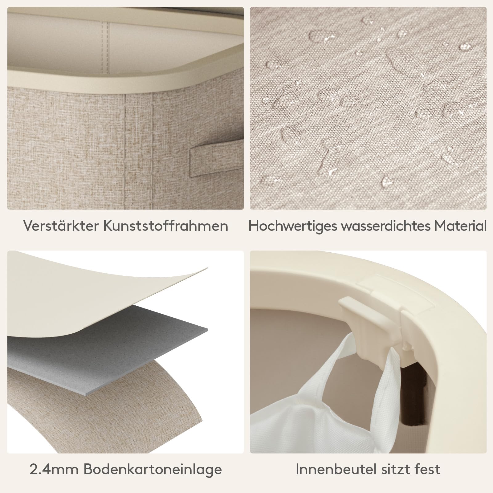 Lifewit Wäschekorb mit Deckel, 85L Wäschesammler mit Kunststoffrahmen, faltbarer großer Wäschesortierer, Wäschekörbe für Schlafzimmer, Bad, Beige 5