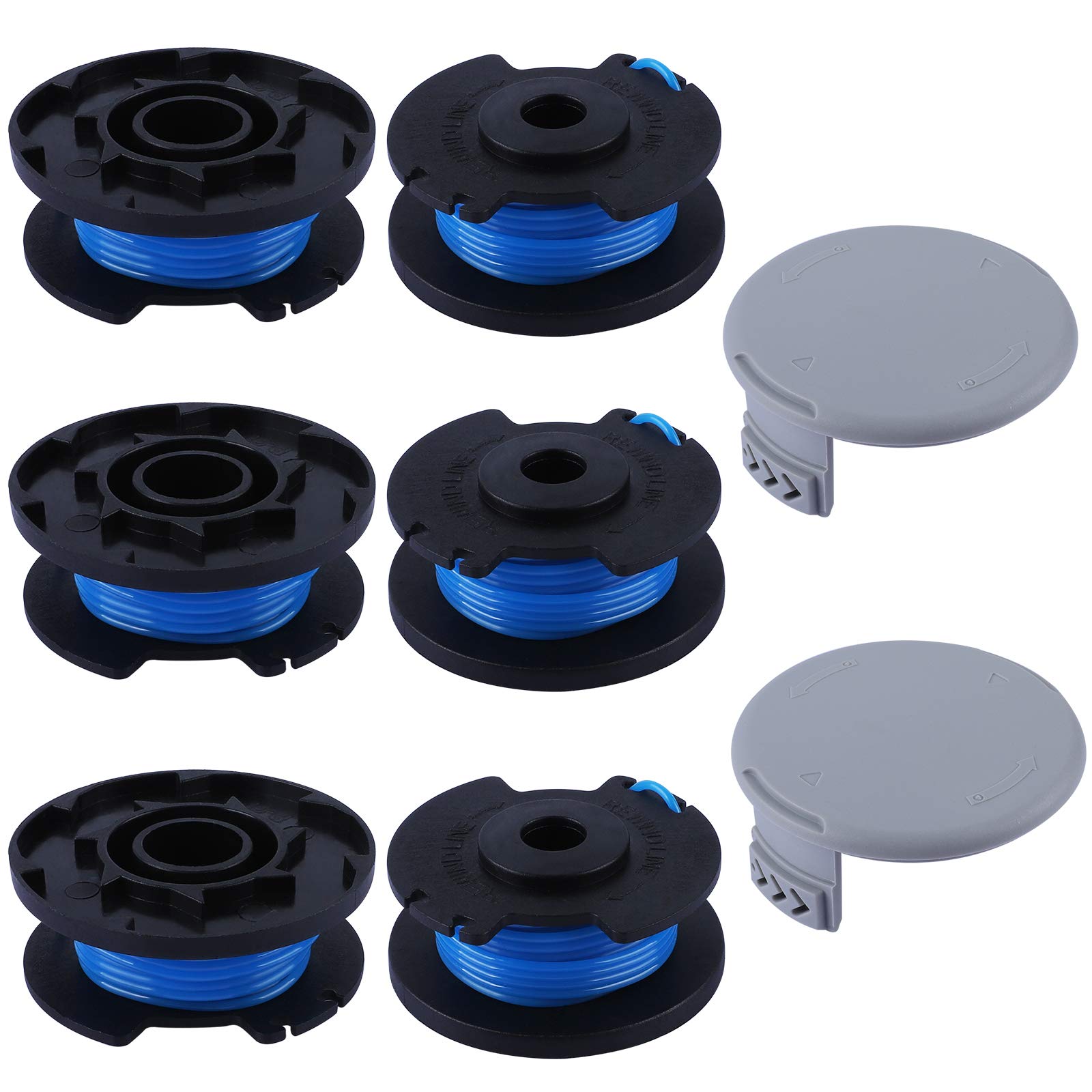 eHanasaku 8 Pack Strimmer Wire for Ryobi OLT1832 ONE+ Cordless Grass Trimmer, Compatible with Ryobi 18V 24V 40V One+ AC14RL3A RAC124, Autofeed and High Efficient Cutting Strimmer Spool (6 Line+2 Cap)