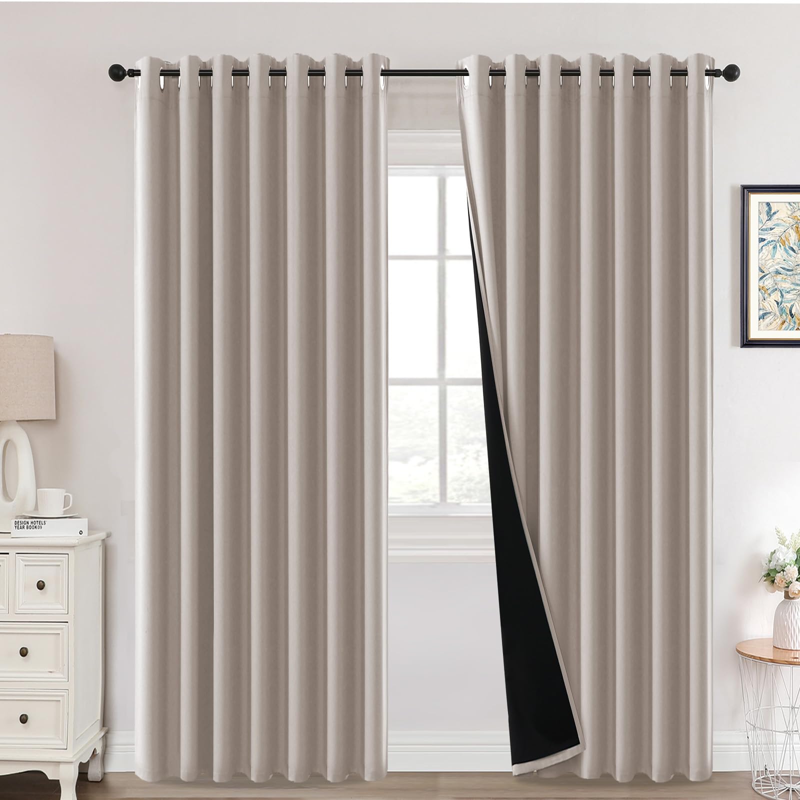 H.Versailtex Blackout Curtains,Thermal Insulated & Warm Protecting, Curtains Eyelet for Living Room, Bedroom,90 x 90 Inch,2 Panels,Beige Curtains