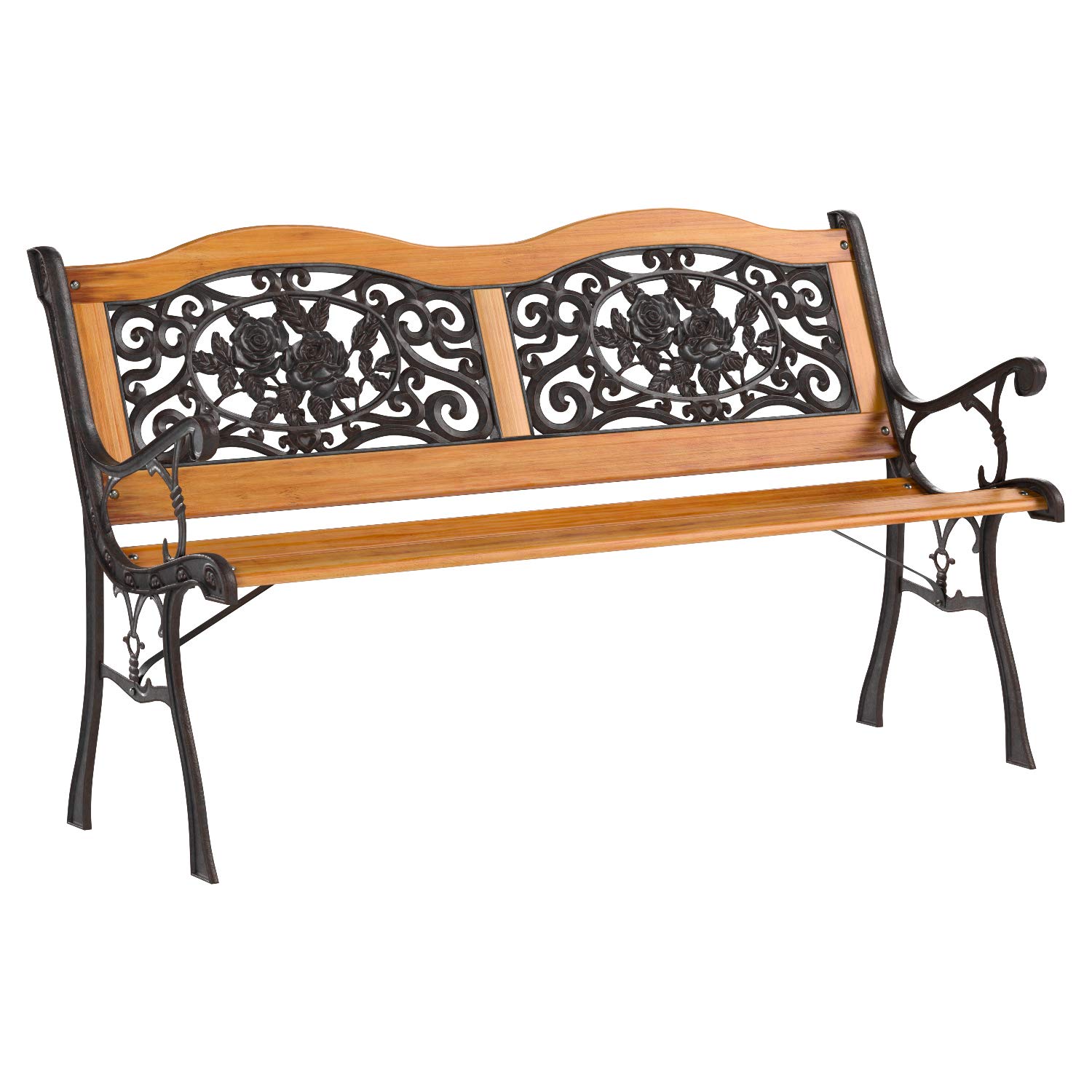 Outdoor Furniture Rose Cast Iron Hardwood Frame Porch Loveseat Weather Proof Porch Path Chair For 2 Person Giantex 50 Patio Bench Patio Lawn Garden Benches