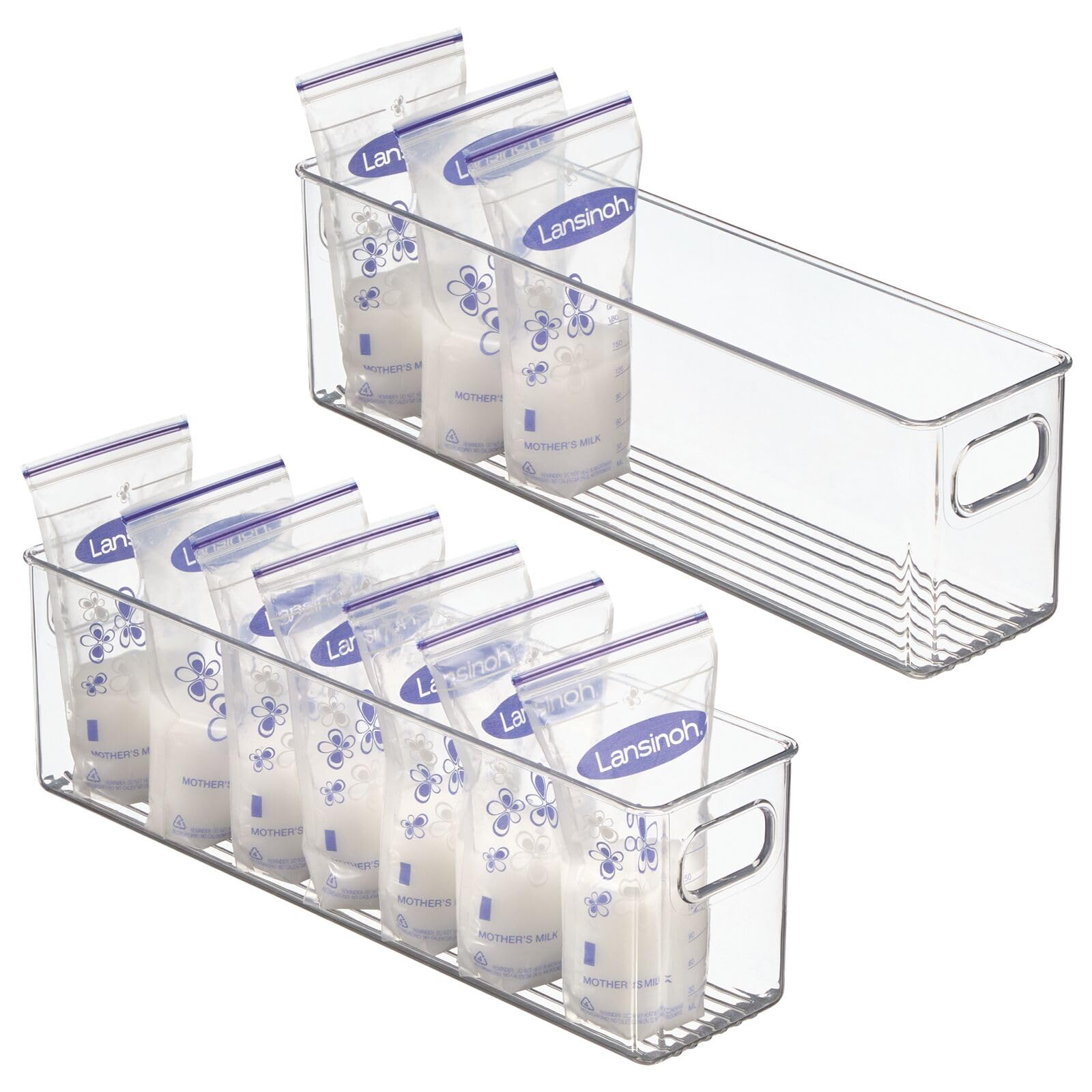Photo 1 of mDesign Plastic Long Stackable Storage Organizer Container, Organization Bin w/Handles for Kitchen, Pantry, Fridge, Freezer, Cabinet, Perfect to Hold Breast Milk - Ligne Collection - 2 Pack, Clear