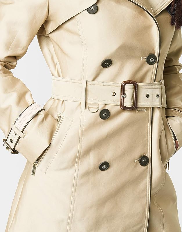 Trench con Bottoni E Cintura, Taglio Dritto, Colore Beige, Taglia 36