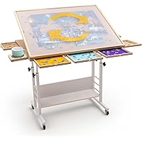 Becko US Rotating & Tilting Jigsaw Puzzle Table with 6 Sorting Trays, Adjustable Puzzle Easel, 4 Wheels, Cup Shelf, 2 Detacha