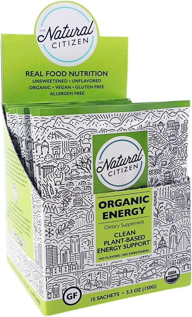 The Natural Citizen Organic Energy, Clean Plant-Based Energy Support, Booster & Preworkout, Certified Organic, Vegan, Gluten Free & Non-GMO 15 Single Servings
