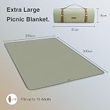 VonShef Picnic Blanket Green Herringbone 200x300cm Waterproof Backing view 7
