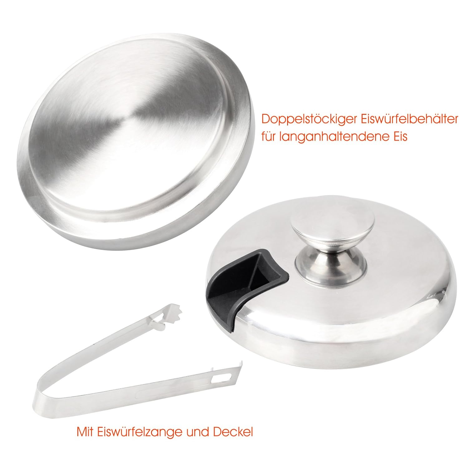 Secchiello Per Ghiaccio Rico In Acciaio Inox - Con Coperchio E Pinze, Altezza 21 Cm, Finitura Martellata