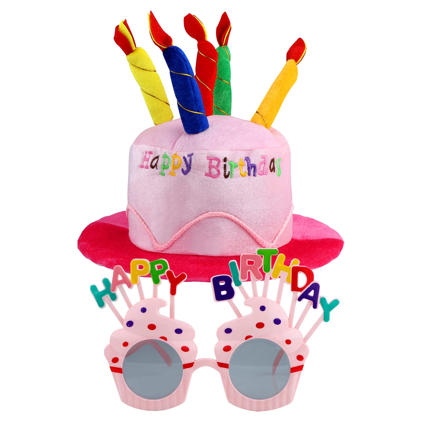 GLAITC Happy Birthday Cake Hat with Glasses - Pink