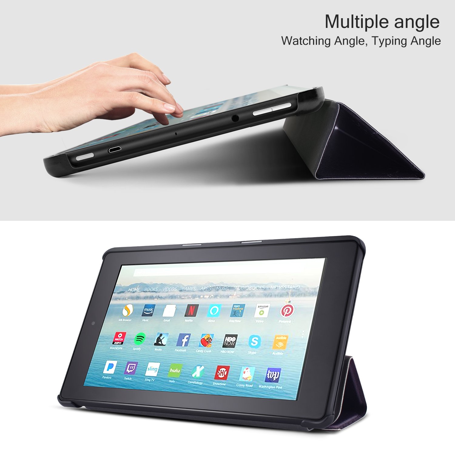 Kindle Fire 7 case, Dopup Slim Leather Smart Case Cover with Auto Wake/Sleep for Amazon Kindle Fire 7 Tablet, Stand Protector Folio Case (Galaxy)