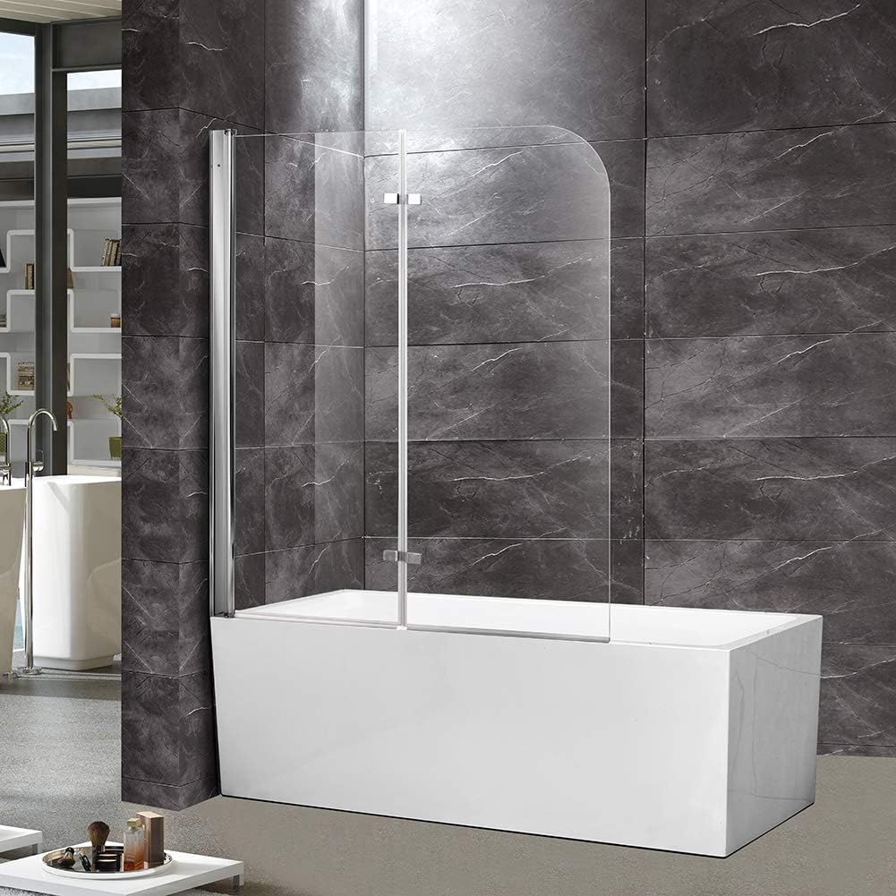TONYRENA Frameless Bi-Fold Tub Door, 48" Width x 58"Height,1/4" (6 mm) Clear Tempered Glass, Chrome Finish