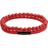 HAQUIL Lucky Red Beaded Paracord Bracelet | Vibrant Energy Charm with Black Accent, Unisex Design