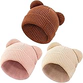YukiniYa Baby Beanie Cute Toddler Winter Hat 3 Pack Soft Double Layers Knit Warm Cap for Infant Girls Boys Kids 0-8 Years