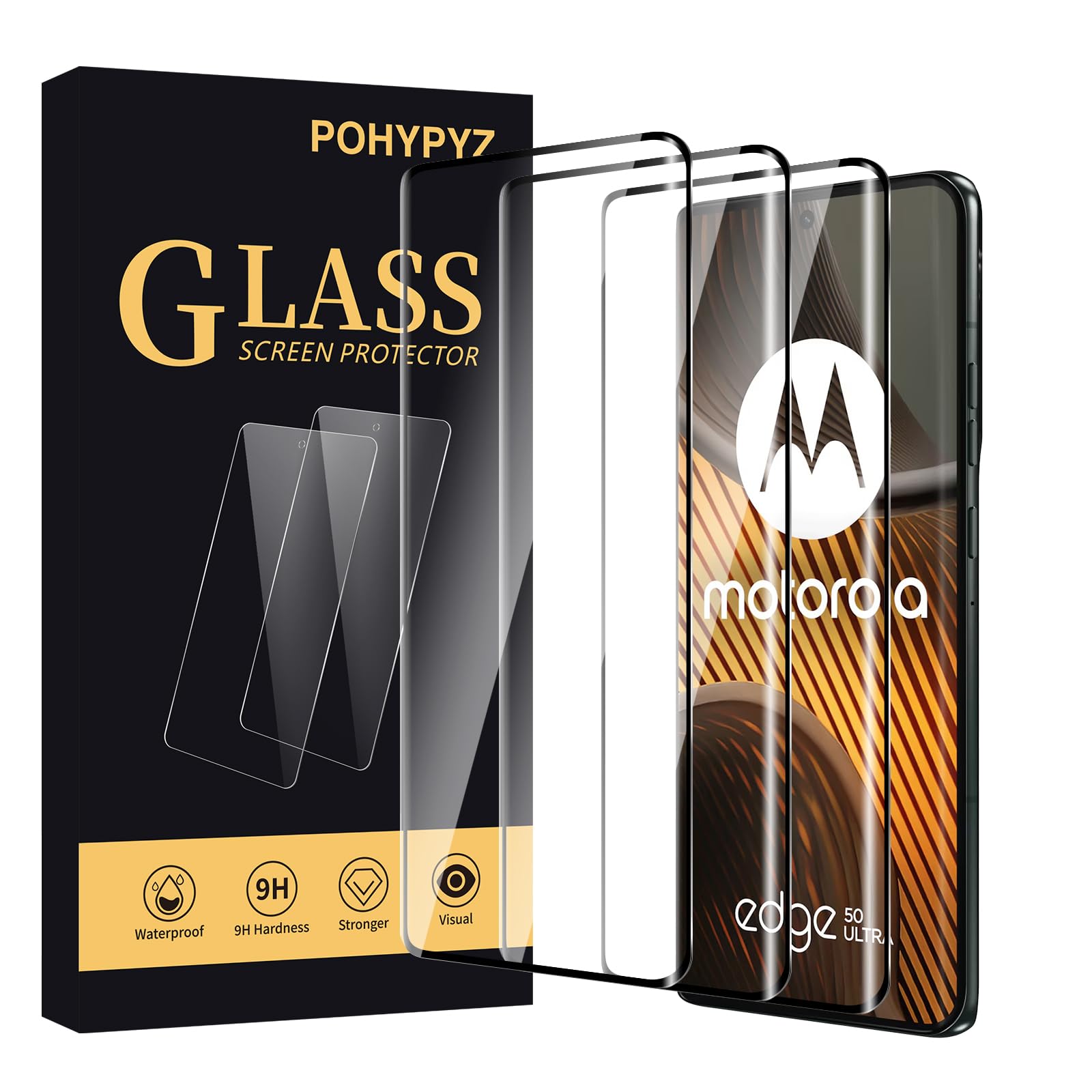 POHYPYZ Paquete de 3 protectores de pantalla para Moto Edge 50 Ultra, UltraClear, dureza 9H, instalación sin burbujas, compatible con fundas, compatible con sensor de huellas dactilares