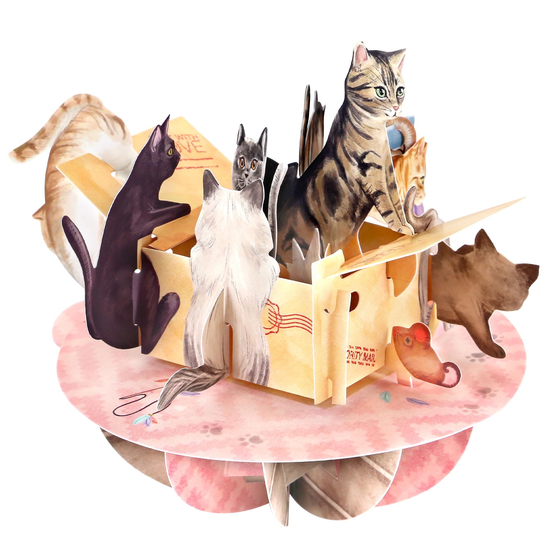 SANTORO Pirouette, 3D Pop Up Greeting Card - Purrrfect Parcel - For Her, For Mum, Mothers Day | Cute Birthday Gifts For Cat Lovers