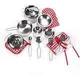 Toyerbee Pretend Play Toys - Kitchen Toys 16 Pcs Stainless Cookware Set for Young Chef Toy Pans and Pots with Cooking Utensils for Kids
