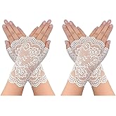 obmwang 2 Pairs Women's Lace Gloves Fingerless Floral Gloves for Bridal Prom Wedding Party Costume Accessories