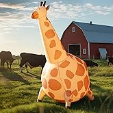 8FT Cute Chubby Giraffe Inflatbale Decorations, Christmas Inflatables Animals Chibi Style, Zoo Amusement Park Blow up Animals Outdoor Decor, Built-in LEDs for Garden, Lawn, Yard, Patio