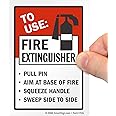SmartSign 5" x 3.5" 'to Use Fire Extinguisher Pull Pin Aim at Base Squeeze Handle Sweep Side to Side' Sticker Label with Symbol, 3 mil Laminated Adhesive Polyester, Red/Black/White, USA-Made