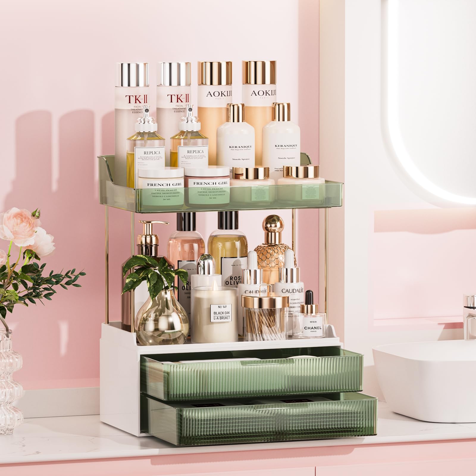 TidyStash 2-Tier 2-Drawer Bathroom Counter Organizer, Elegant Makeup ...