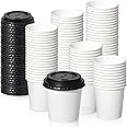 Fit Meal Prep 100 Pack 4 oz Disposable Coffee Cups with Lids - Premium Paper To Go Cups for Hot/Cold Beverages, Leak Proof for Travel, Office (Black Lids)