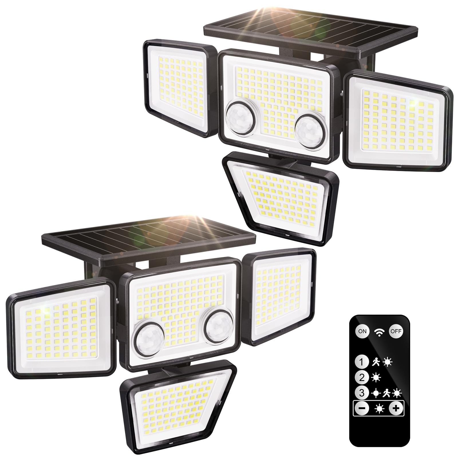 K KASONIC Solar Dual-Sensor Outdoor Lights, 2500LM Floodlight with Remote, 6500K 286-Led Lamps, 2 Pack Motion Security Lights Waterproof